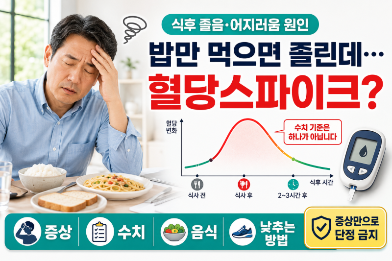 혈당스파이크 증상·수치 기준 총정리, 식후 졸음·어지러움 원인과 낮추는 방법