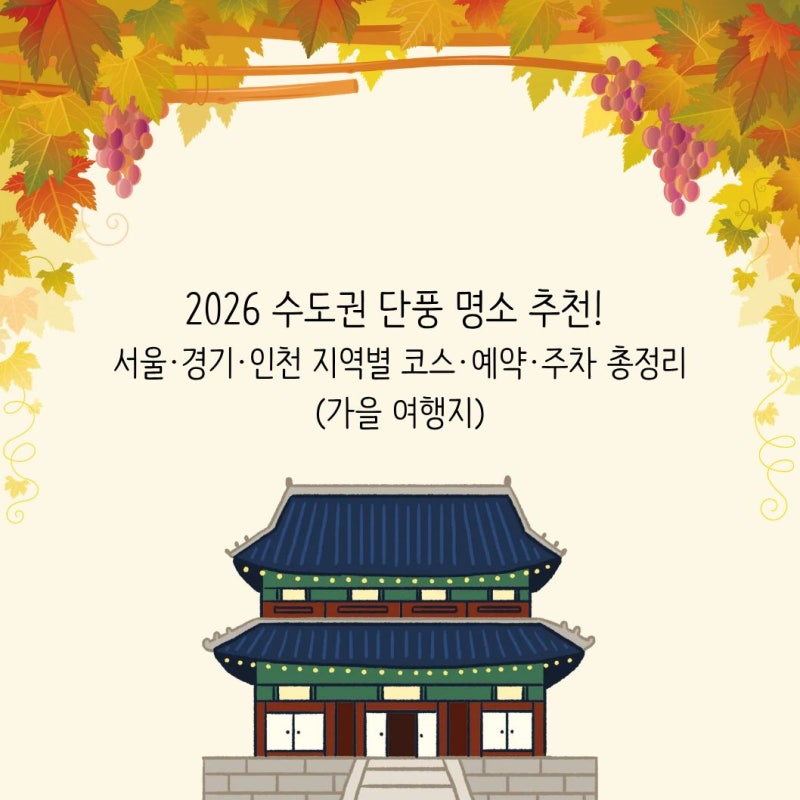 2026 수도권 단풍 명소 추천! 서울·경기·인천 지역별 코스·예약·주차 총정리(가을 여행지)