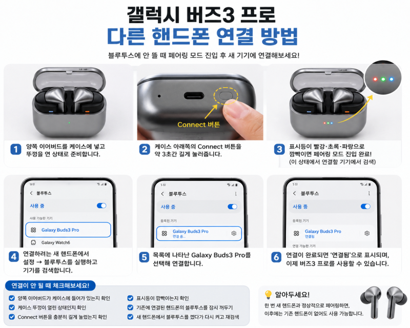 갤럭시 버즈3 프로 다른 핸드폰 연결 방법｜블루투스에 안 뜰 때 해결