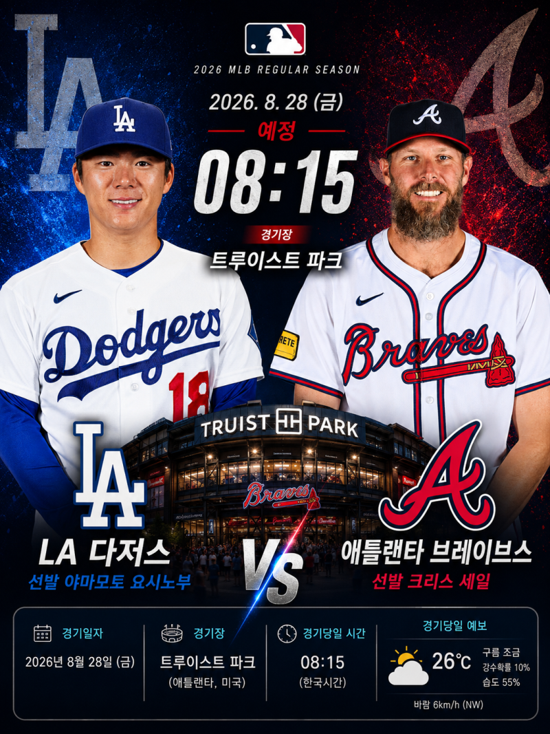 ⚾ 8월 28일 MLB LA 다저스 vs 애틀랜타 브레이브스 경기 프리뷰 ⚾