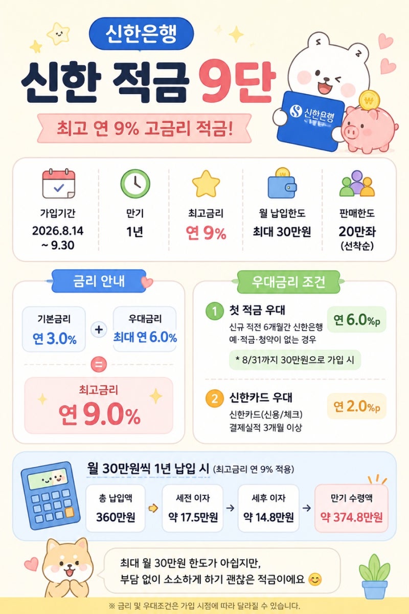 신한은행 신한 적금 9단 연 9% 고금리 적금 추천