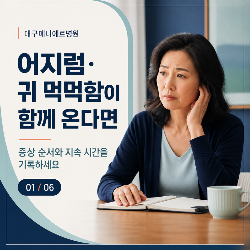 대구메니에르병원, 어지럼과 귀 먹먹함이 함께 왔다면 순서를 기록해보세요