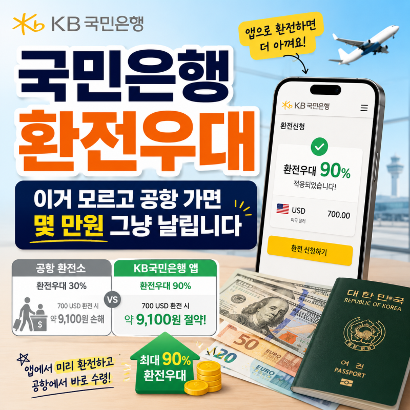 KB 국민은행 환전우대, 이거 모르고 공항 가면 몇 만원 그냥 날립니다