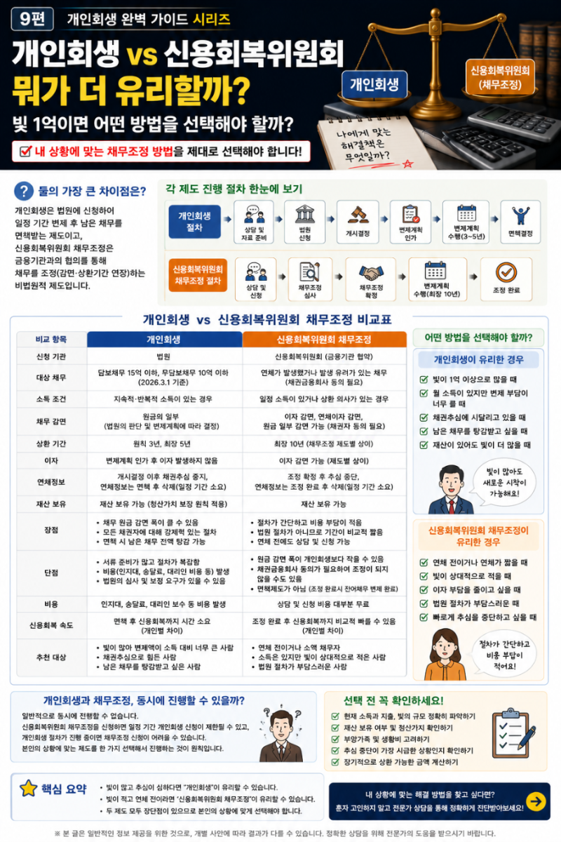 [9편] 개인회생 vs 신용회복위원회, 뭐가 더 유리할까? 빚 1억이면 어떤 방법을 선택해야 할까?