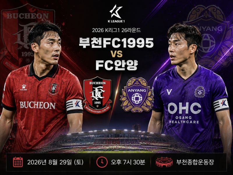 K리그1 프리뷰｜8월26일 부천FC1995 vs FC안양 예상스코어 및 경기분석 승부예측 일정