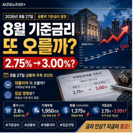 한국은행 기준금리 발표 총정리｜8월 금리 인상·동결 결과·대출금리·부동산 영향