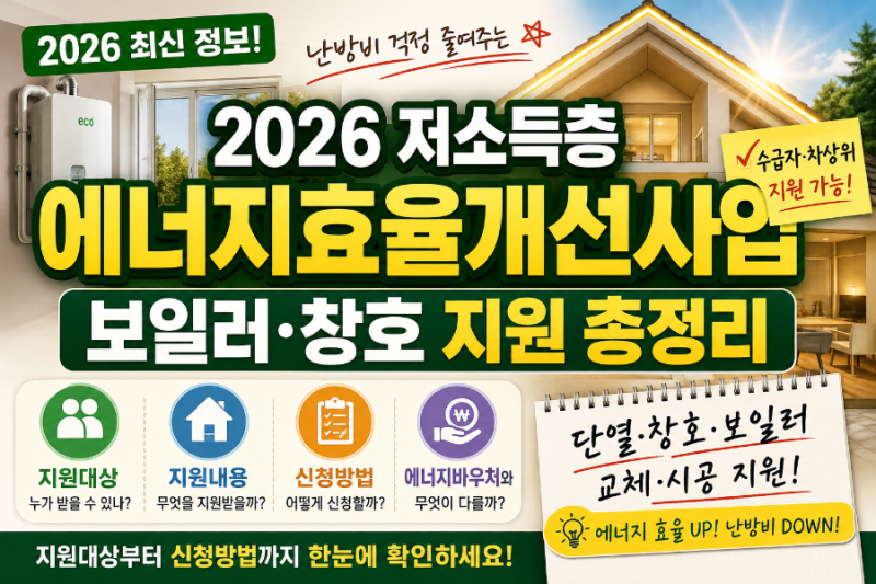 “보일러·창호 교체비 부담된다면 꼭 확인!” 2026 저소득층 에너지효율개선사업 지원대상·....