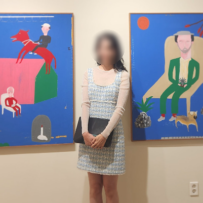 [산드로] 귀여운 무드의 파스텔 블루 트위드 미니 원피스 코디