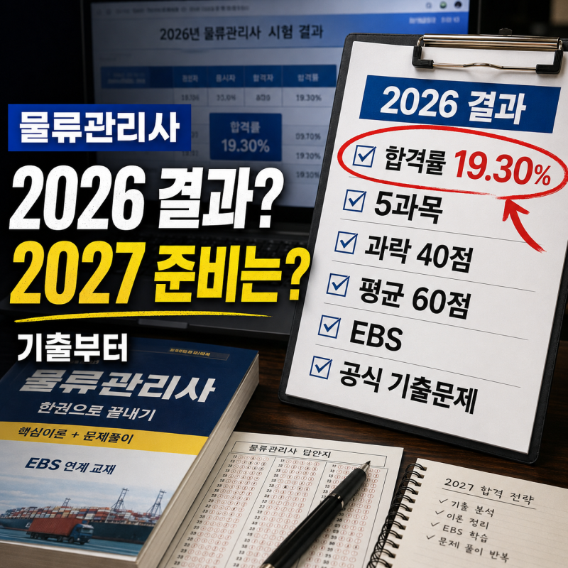 물류관리사, 2026 결과부터 2027 준비까지! 5과목·과락 40점·평균 60점·EBS·공식 기출문제 활용....