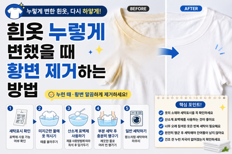 흰옷 누렇게 변했을 때｜누런 때·황변 제거하는 방법