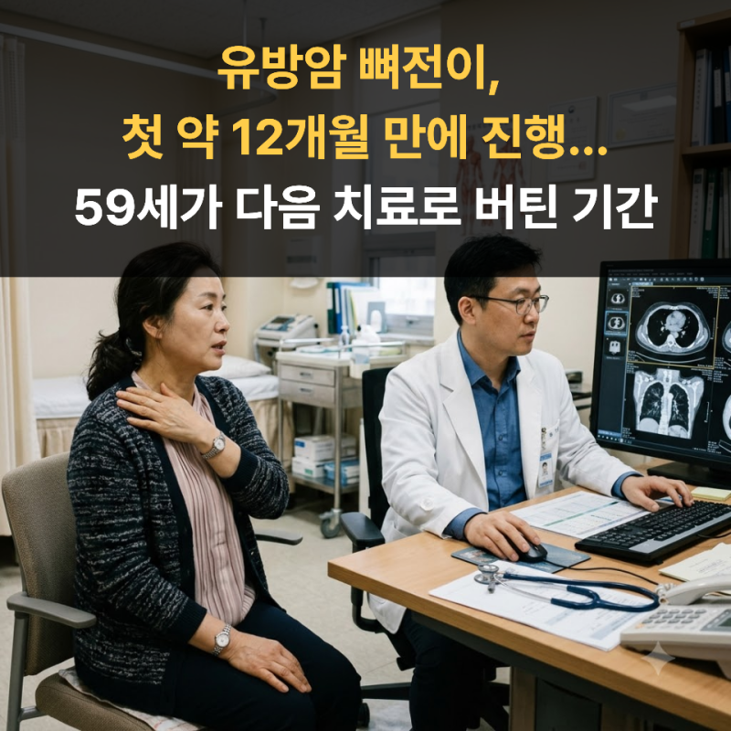 유방암 뼈전이, 첫 약 12개월 만에 진행...59세가 다음 치료로 버틴 기간