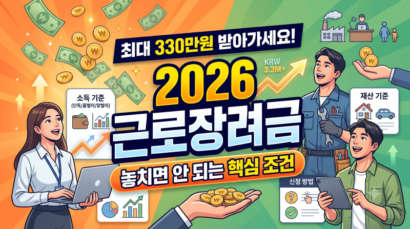 최대 330만원 받아가세요!2026 근로장려금 놓치면 안 되는 핵심 조건