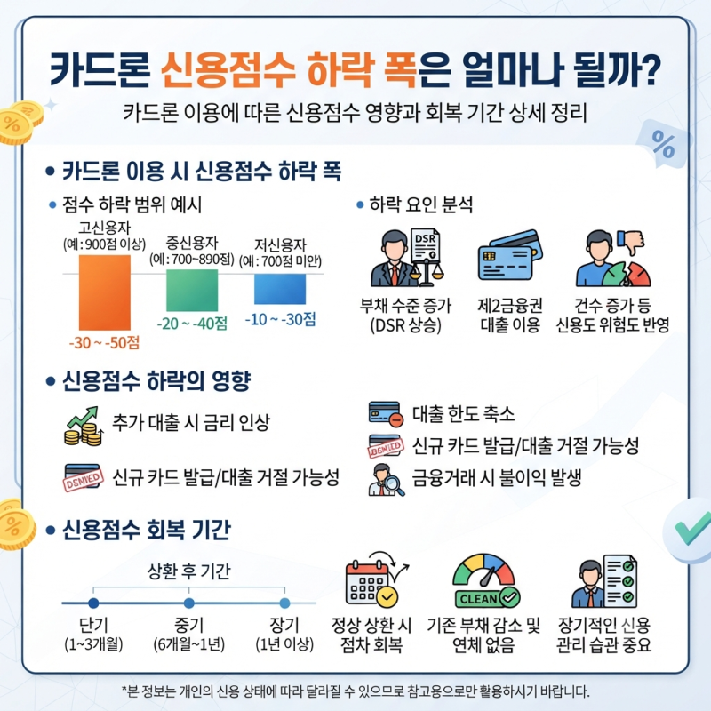 카드론 신용점수 하락 폭은 얼마나 될까? 영향과 회복 기간까지 정리
