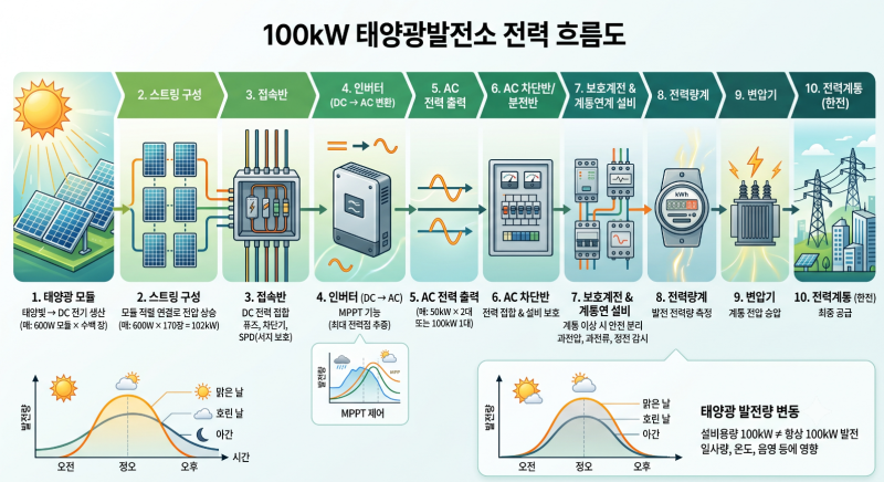 100kW 태양광발전소의 원리
