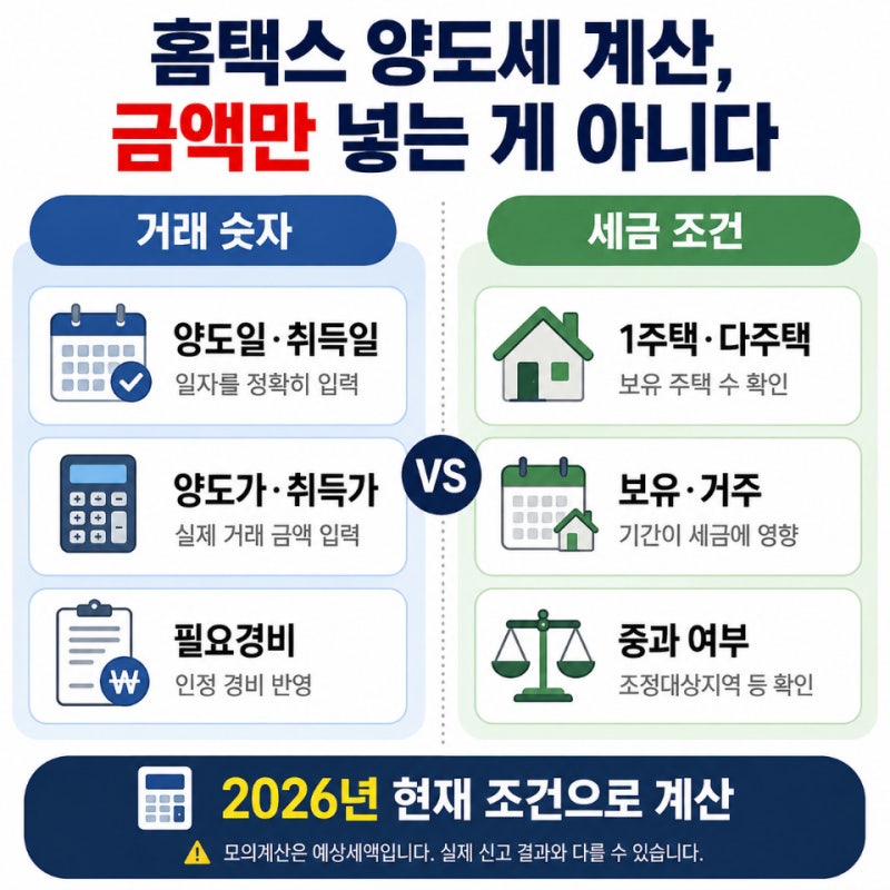 양도소득세 계산기, 2026년 홈택스 모의계산에서 정확히 입력하는 방법