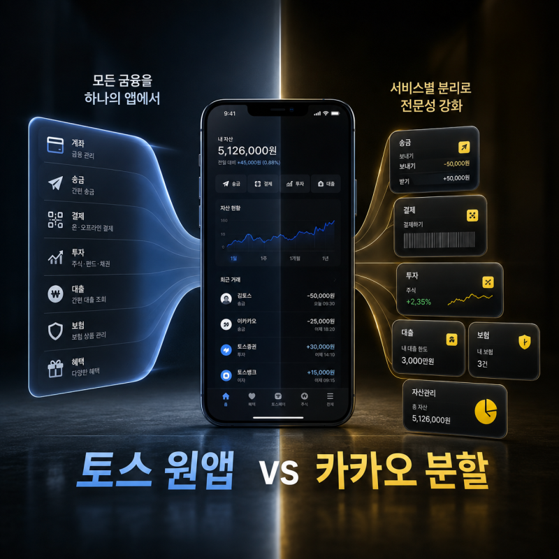 토스 카카오 플랫폼 전략 비교 분석: 원앱 슈퍼앱과 계열사 분할 독립의 명암