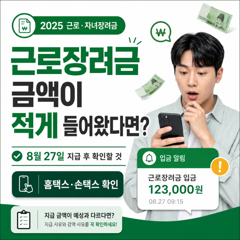 근로장려금 오늘 들어왔는데 금액이 적어요, 예상보다 덜 들어온 이유 확인해보니