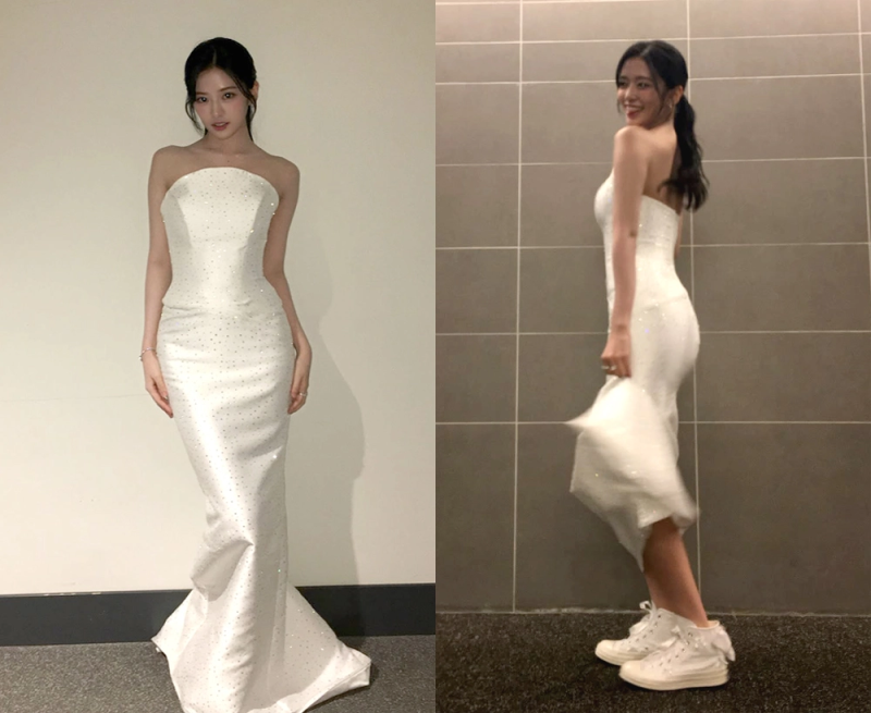 안유진 드레스 운동화, 부상 때문에 신었는데 왜 오히려 더 예뻐 보였을까