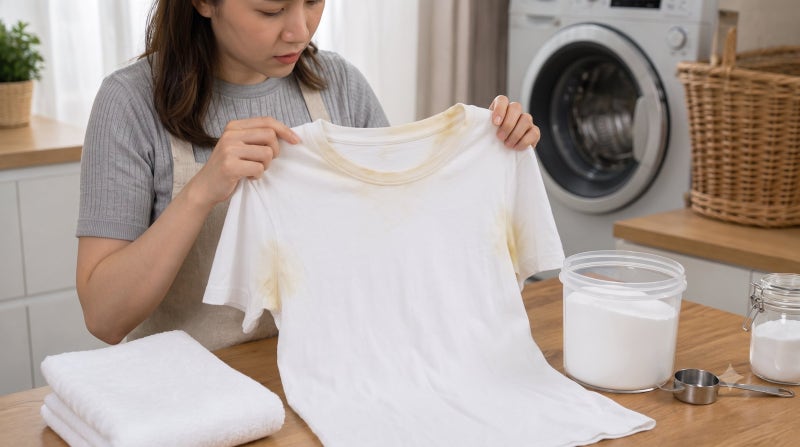 흰옷 누런 때(황변) 하얗게 되돌리는 과탄산소다 세탁법｜찌든 때 제거 방법과 주의사항