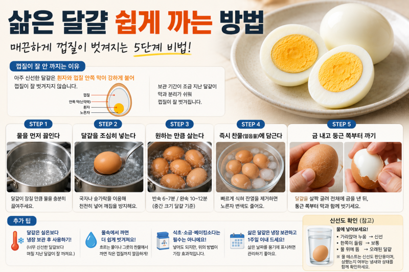 삶은 달걀 쉽게 까는 방법