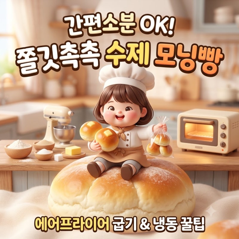 초보 홈베이킹 식사빵 만들기 : 노오븐 에어프라이어 모닝빵 냉동 보관 소분 팁