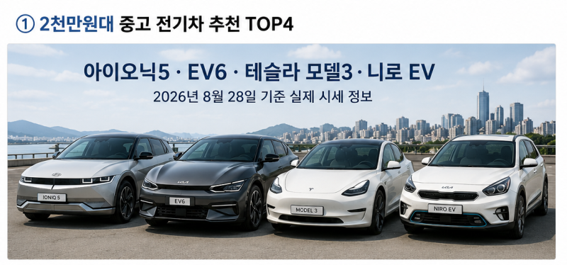 2천만원대 중고 전기차 추천 TOP4, 아이오닉5·EV6·테슬라 모델3 실제 시세는?