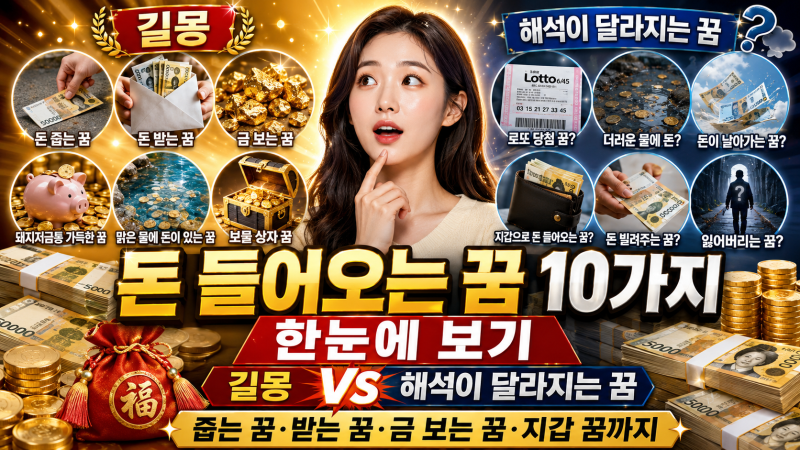 돈 들어오는 꿈 10가지 한눈에 보기 길몽 VS 해석이 달라지는 꿈