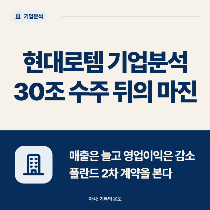 현대로템 기업분석 | 수주잔고 30조, 영업이익은 왜 9.7% 줄었나