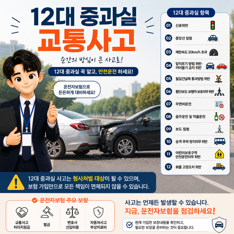 순간의 방심, 12대중과실 제대로 알고 안전운전!!