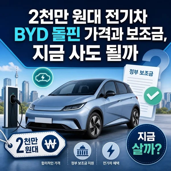 2천만 원대 전기차 BYD 돌핀 가격과 보조금, 지금 사도 될까 체크포인트