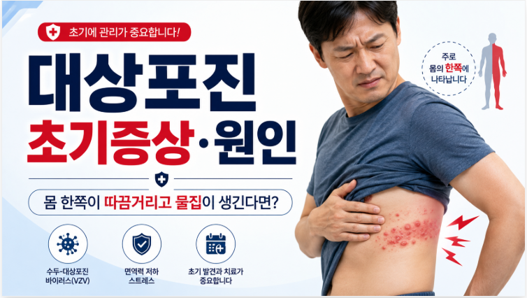 대상포진 초기증상과 원인｜몸 한쪽이 따끔거리고 물집이 생긴다면?