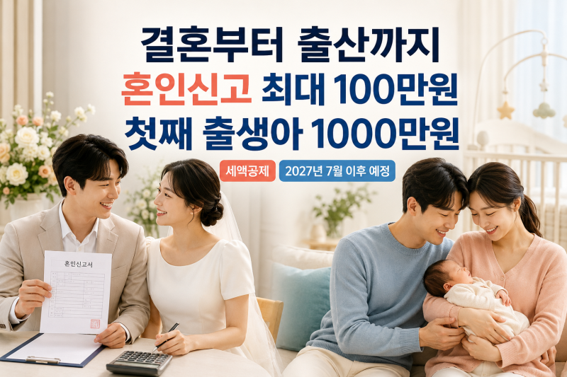2026 혼인신고 100만원 세액공제 조건 & 2027 첫째 출생아 1000만원 총정리 (현금 지급 아님?)