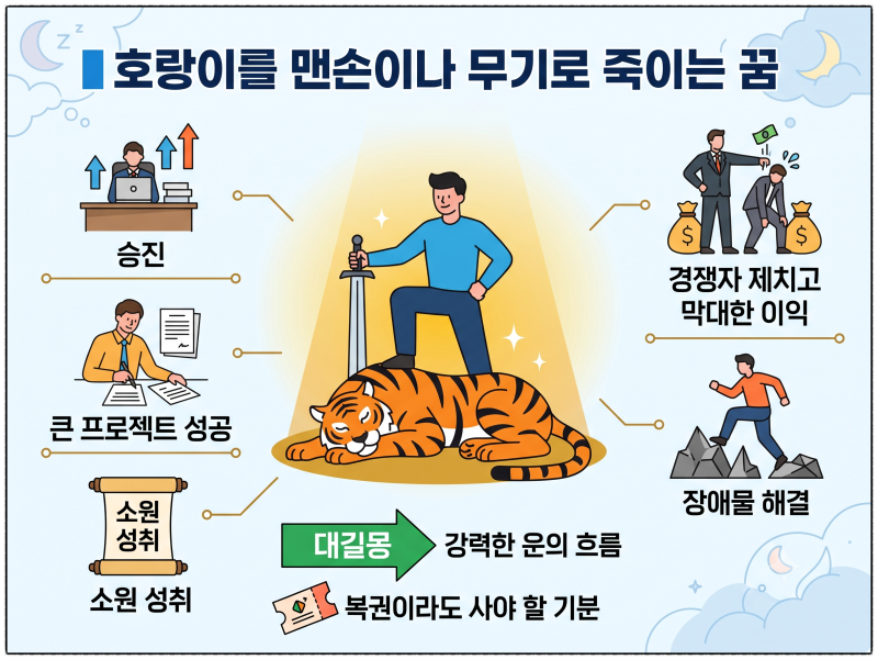 호랑이 죽이는 꿈 길흉과 태몽 운세 흐름 알아보기