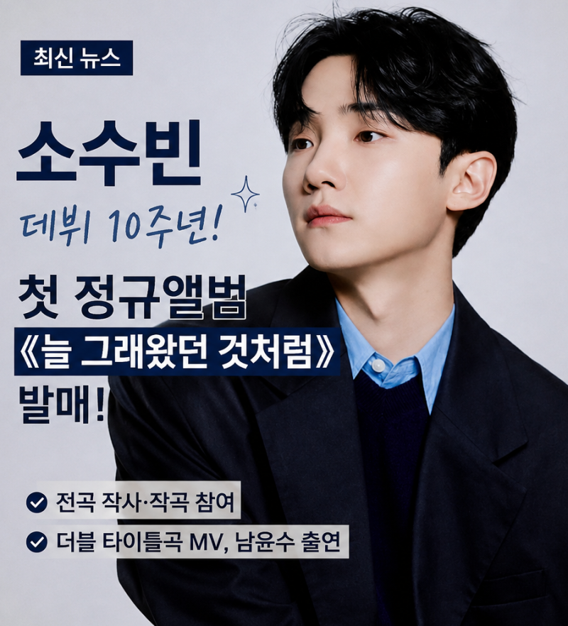 소수빈, 데뷔 10년 만에 첫 정규앨범 발매…남윤수 MV까지 화제