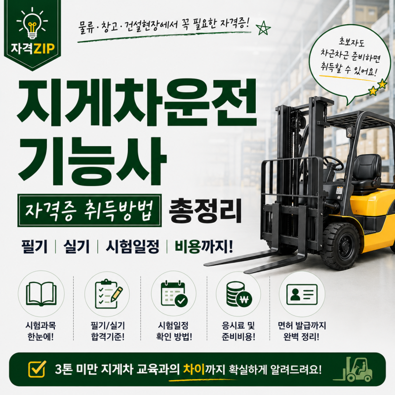 지게차운전기능사 자격증 취득방법 총정리｜필기·실기·시험일정·비용·3톤 미만 차이