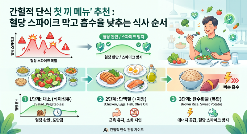 간헐적 단식 첫끼 메뉴 추천 : 혈당 스파이크 막고 흡수율 낮추는 식사 순서