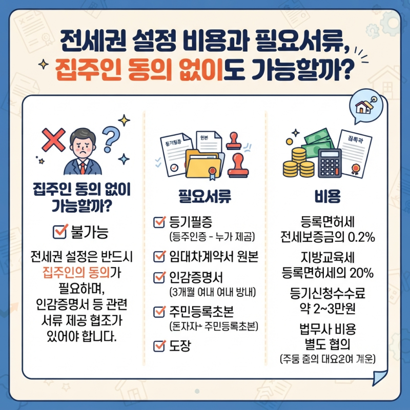 전세권 설정 비용과 필요서류, 집주인 동의 없이도 가능할까?