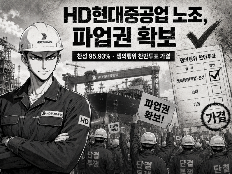 HD현대중공업 파업 초읽기, 찬성 95.93%에 영업이익 30% 요구까지…주가도 긴장