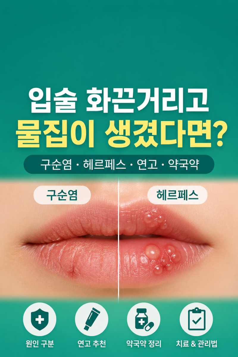 『입술 화끈거리고 물집이 생겼다면?』구순염·입술헤르페스 약국약 추천·연고