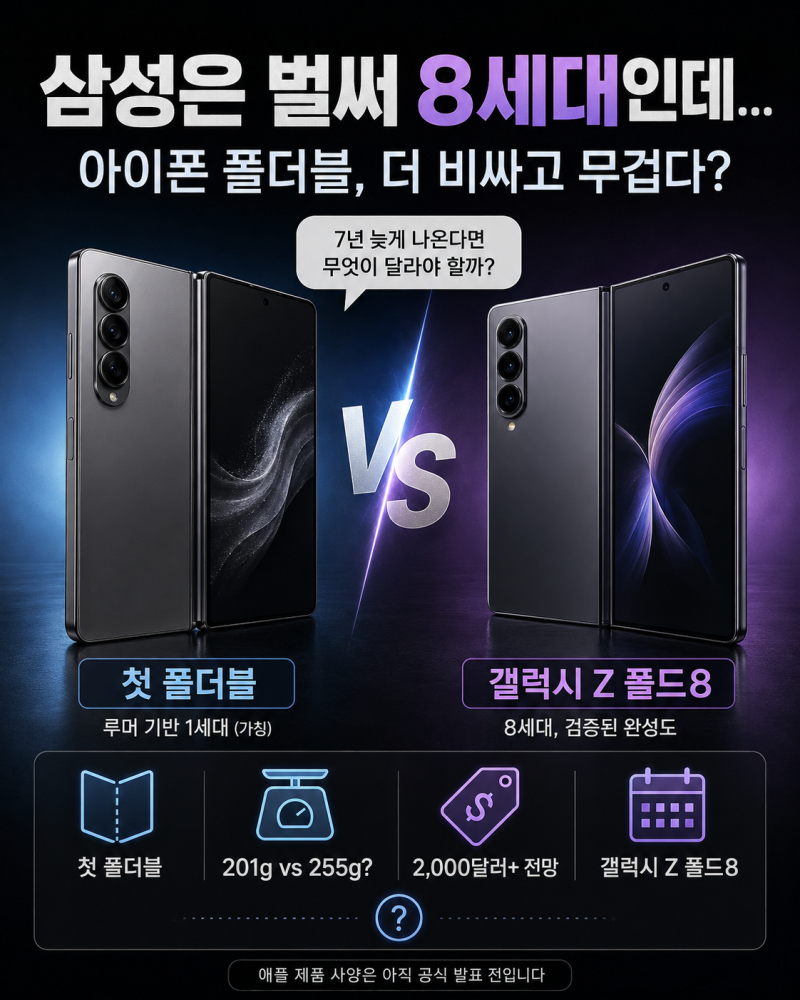 “삼성은 벌써 8세대인데…” 아이폰 폴더블, 갤럭시 Z 폴드8보다 비싸고 무겁다?