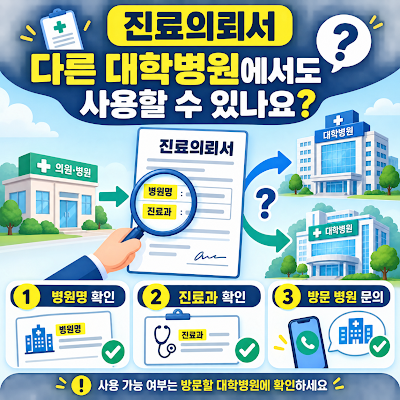 진료의뢰서를 다른 대학병원에서도 사용할 수 있나요?｜병원명·진료과 확인