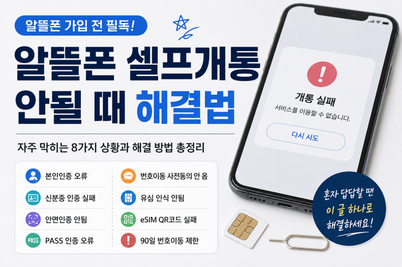 알뜰폰 셀프개통 안될 때 해결법｜본인인증·사전동의·유심 인식·eSIM·안면 인식 오류 총 정....