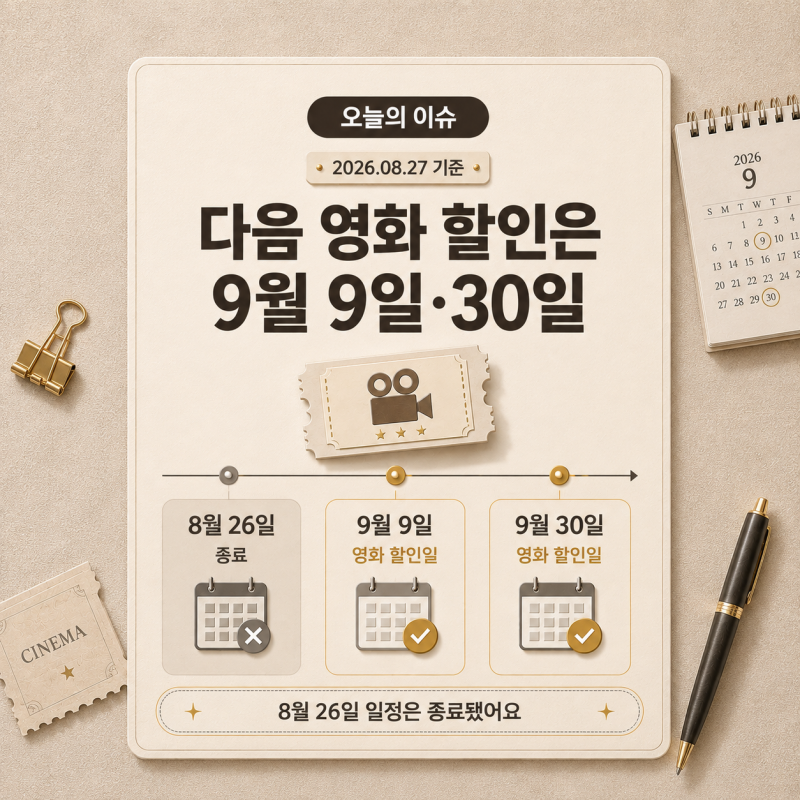 2026 문화가 있는 날 영화 할인 일정｜8월 26일 종료·다음은 9월 9일과 30일
