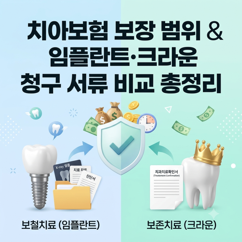 치아보험 보장 범위 및 임플란트·크라운 청구 서류 비교 총정리