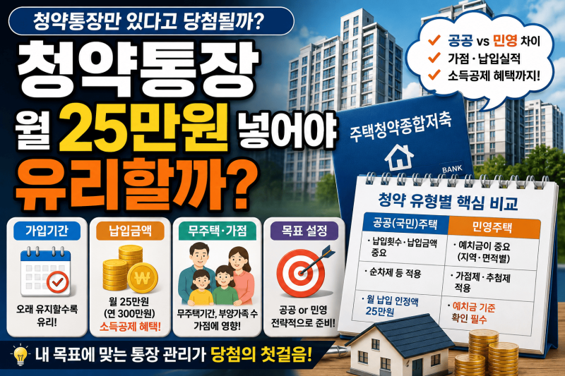 청약통장 월 25만원 꼭 넣어야 할까? │ 공공·민영주택 당첨 조건과 납입 기준
