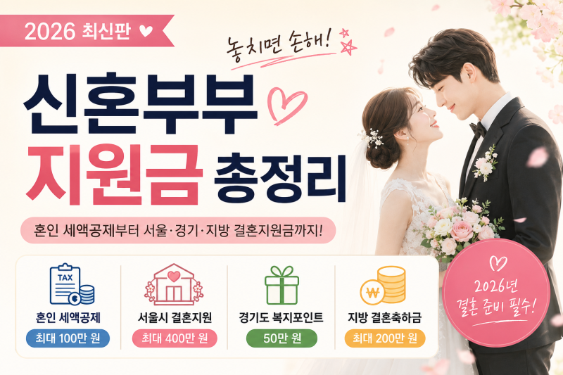 [정부지원제도] 2026년 신혼부부 지원금 총정리｜결혼지원금·서울시 혜택·혼인 세액공제