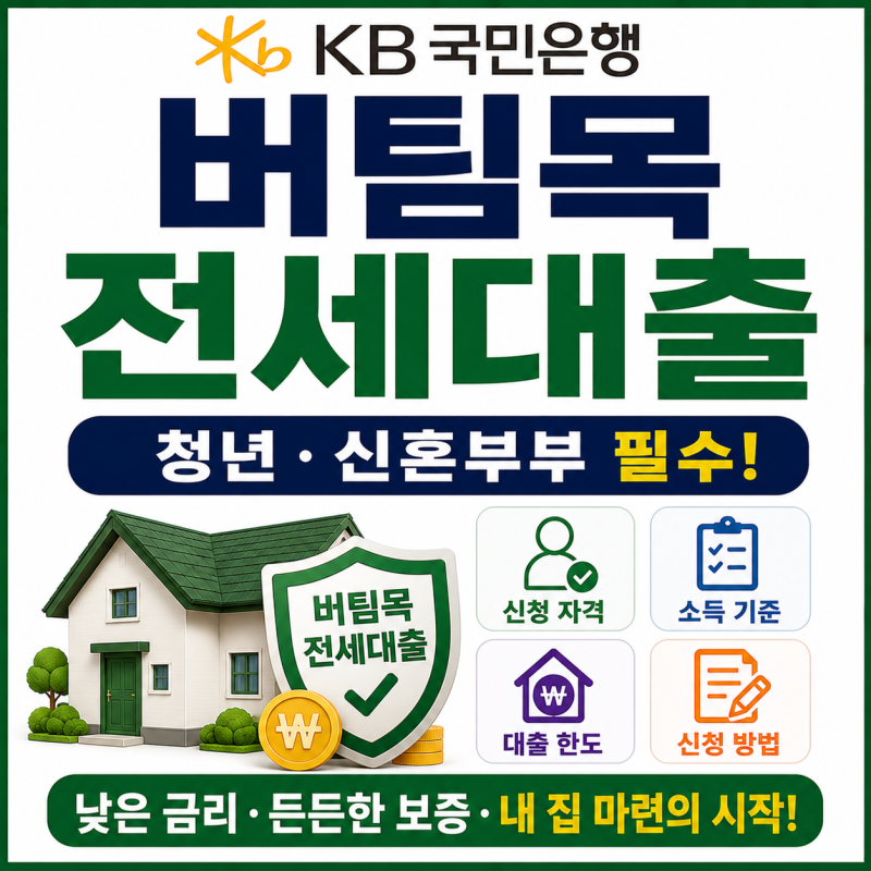 KB국민은행 버팀목전세자금대출 신청 방법, 청년과 신혼부부가 전세계약 전 반드시 확인해야....