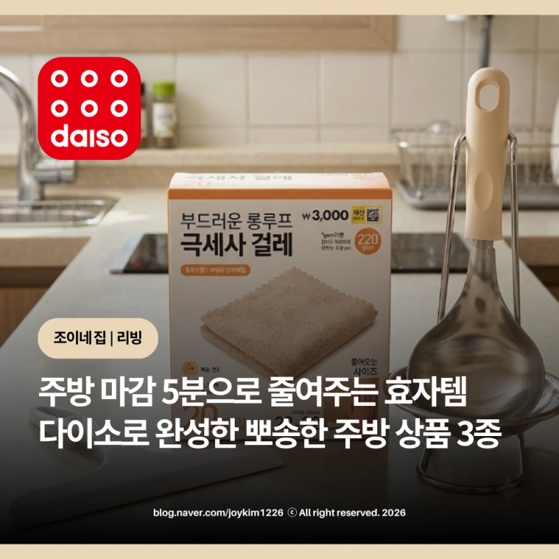 "행주 삶는 일 끝났어요" 다이소 안 살 수 없는 꿀템 3가지로 주방 마감 5분컷 하기