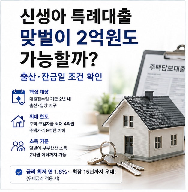 신생아 특례대출 맞벌이 2억원도 가능할까? 출산·잔금일 조건 확인