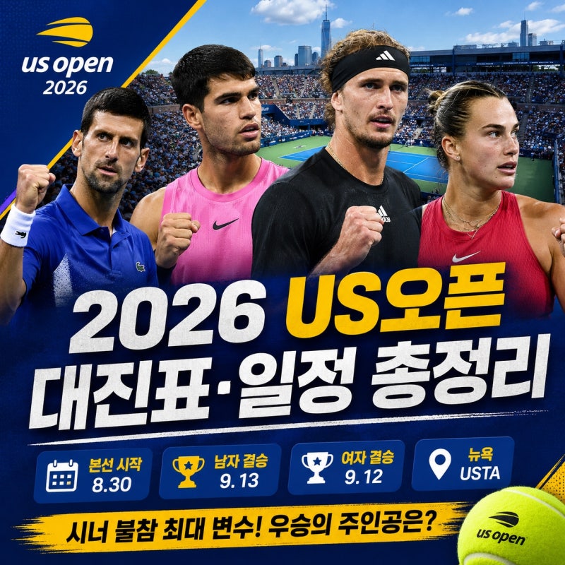 2026 US오픈 테니스 대진표 일정 총정리, 알카라스 조코비치 우승 경쟁